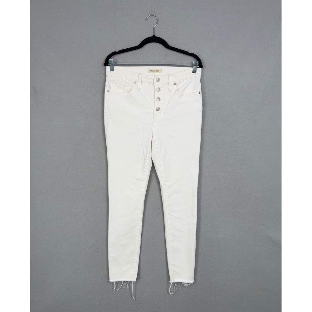 Madwell Jeans Women 29 White 9" Mid-Rise Skinny Raw Hem Button Fly Minimalist